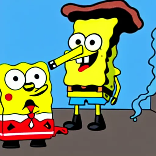 Image similar to spongebob squarepants looking depressed and smoking a cigarette