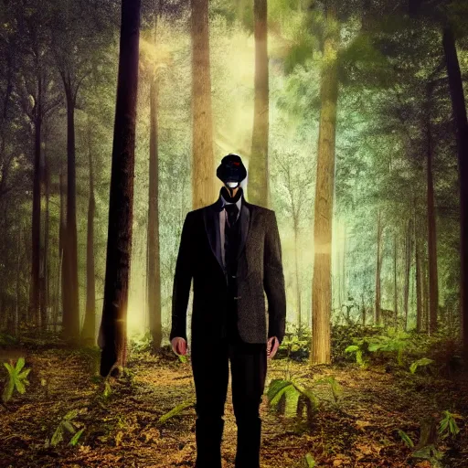 Prompt: mysterious man with an eyepatch and a soul patch in a forest, photorealistic