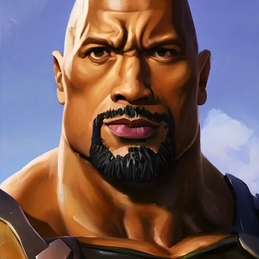 Image similar to greg manchess portrait painting of fierce partially armored foundation aka dwayne the rock johnson from fortnite as overwatch character, medium shot, asymmetrical, profile picture, organic painting, sunny day, matte painting, bold shapes, hard edges, street art, trending on artstation, by huang guangjian, gil elvgren, ruan jia, greg rutkowski, gaston bussiere