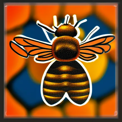 Prompt: 3D bee made of metal, shiny, with orange background