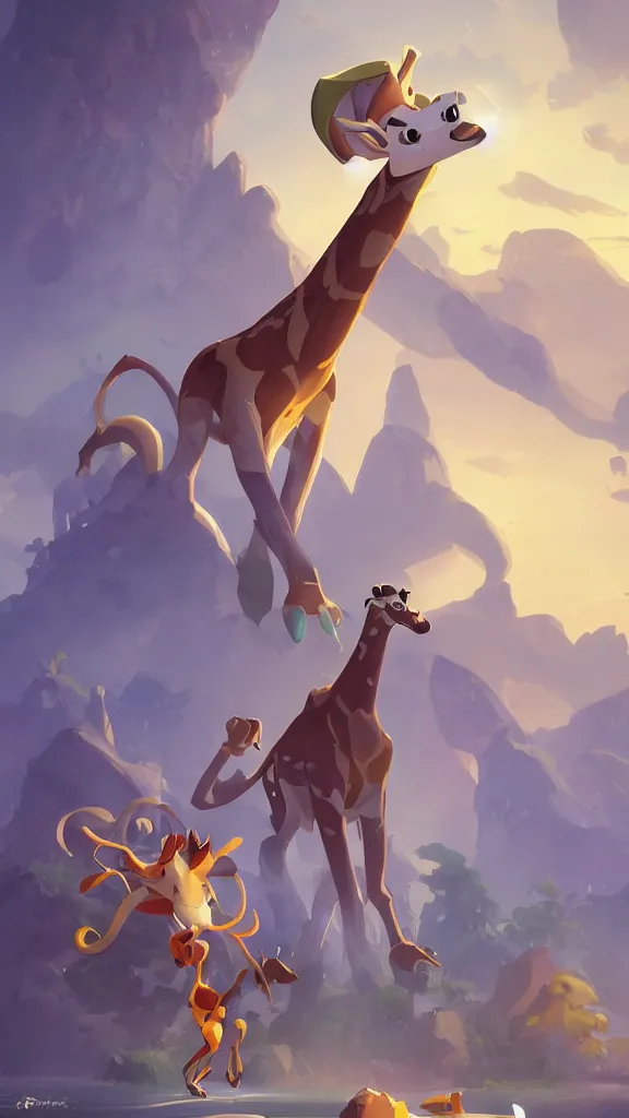 Image similar to Miss girafe in Dofus fanart in pokemon world Hero epic legend fantasy , by Stanley Artgerm Lau, WLOP, Rossdraws, James Jean, Andrei Riabovitchev, Marc Simonetti, Yoshitaka Amano, ArtStation, CGSociety,