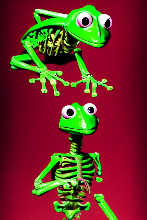 Image similar to movie poster of kermit the terminator, chromatic humanoid skeleton frog skeleton hybrid, robot, ultra realistic, cinematic lighting hd photography,