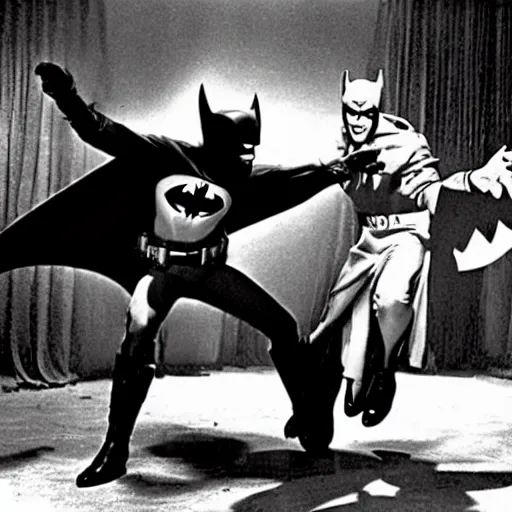 Prompt: still from the 1 9 6 0 s batman tv series showing batman fighting the joker