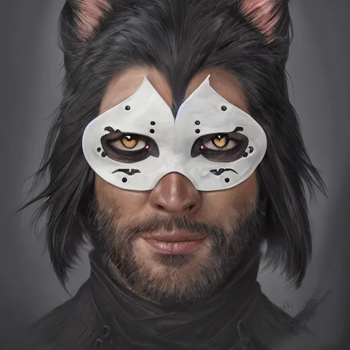 Image similar to portrait, male humanoid black cat, eye patch on one eye, black fur, pirate, doctor, pirate clothes, d & d, fantasy, intricate, elegant, highly detailed, digital painting, artstation, concept art, matte, sharp focus, illustration, art by artgerm and greg rutkowski and alphonse mucha