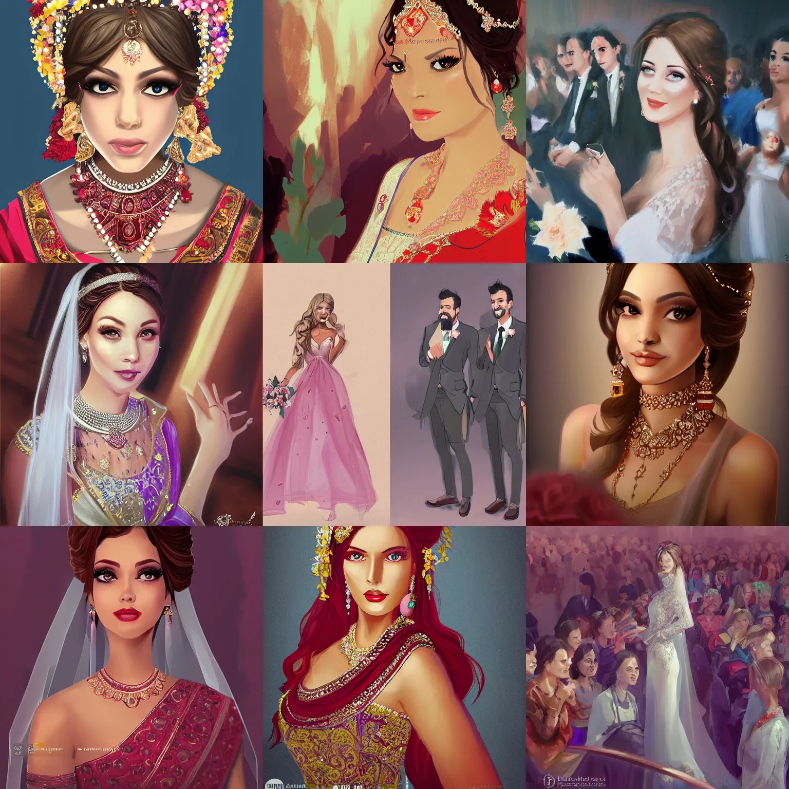 Prompt: a beauty attending weddings become the focus of the audience, artstation