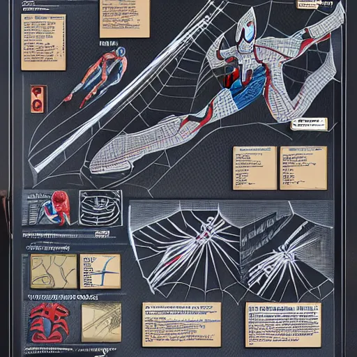 Image similar to detailed orthgraphic drawings and specs of Spider-Man's webshooters