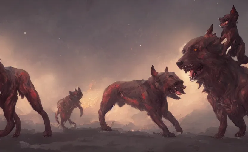 Image similar to A painting of Cerberus trending on artstation in the style of Greg Rutkowski