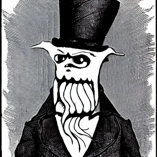 Prompt: cthulhu wearing a top hat