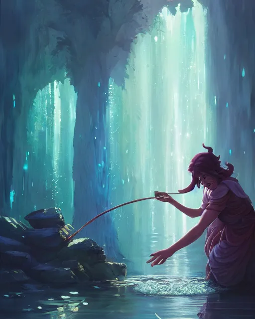 Image similar to highly detailed vfx portrait of a mage casting a water spell, unreal engine, greg rutkowski, loish, rhads, beeple, makoto shinkai and lois van baarle, ilya kuvshinov, rossdraws, tom bagshaw, alphonse mucha, global illumination, detailed and intricate environment