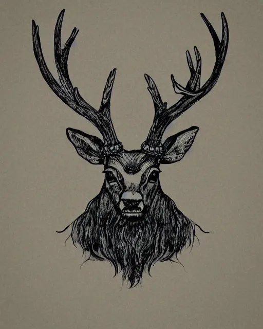 Prompt: logo, stag wearing a crown, line art