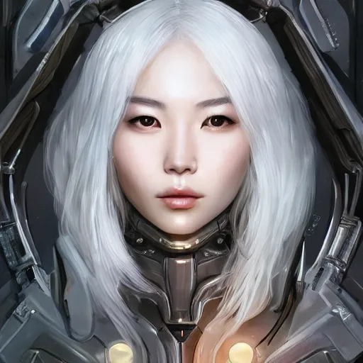 Prompt: ultra realistic illustration of cyborg song hye - kyo, warframe, intricate, nier automata, sunset, white hair, elegant, highly detailed, very intelligent, digital painting, highlights, artstation, concept art, smooth, sharp focus, illustration, art by artgerm and akihiko yoshida and alphonse mucha