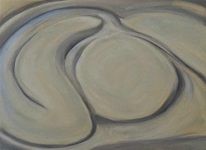 Prompt: hard indentations coursing across smoother curved surface, oil painting