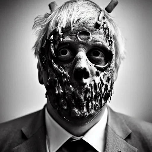 Image similar to Boris Johnson as Hannibal Lecter, morbid, evil, dark photography, realistic, candid street portrait in the style of Rehahn award winning, Sony a7R,