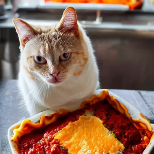 Prompt: fat orange cat eating lasagna