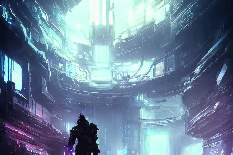 Prompt: portrait sci-fi art by Greg Rutkowski and Ruan Jia and artgerm, a glowing alien liquid metal orb floating above the hand of a soldier, solar flares, futuristic environment, detailed and intricate environment, fractal biomech, cyberpunk, neon color, purple bioluminescence, chrome, dramatic lighting, cinematic, high technology, highly detailed portrait, digital painting, artstation, concept art, smooth, sharp focus, ilustration, Artstation HQ