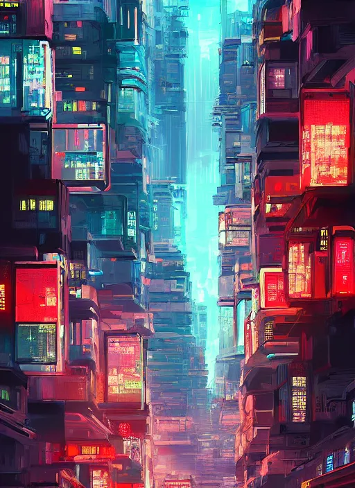 Image similar to A professional digital painting of a far-future cyberpunk city, Kowloon, by Alena Aenami, trending on Artstation