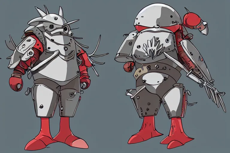 Image similar to heavily armoured mechanical chicken by studio ghibli