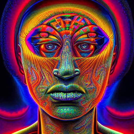 Prompt: photorealistic dmt entity as a dmt entity in the style of alex grey and michael whelan. hyperdetailed photorealism, 1 0 8 megapixels, amazing depth, high resolution, 3 d shading, 3 d finalrender, 3 d cinematic lighting, glowing rich colors, psychedelic overtones, artstation concept art.