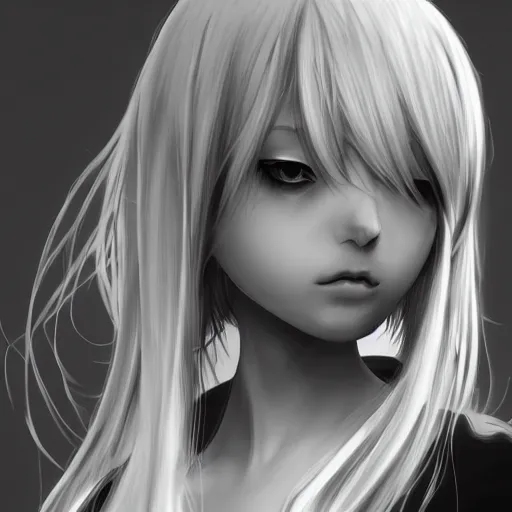 Prompt: render of a sad catgirl, black and white, cinematic, by Yoshitaka Amano, digital art, trending on artstation