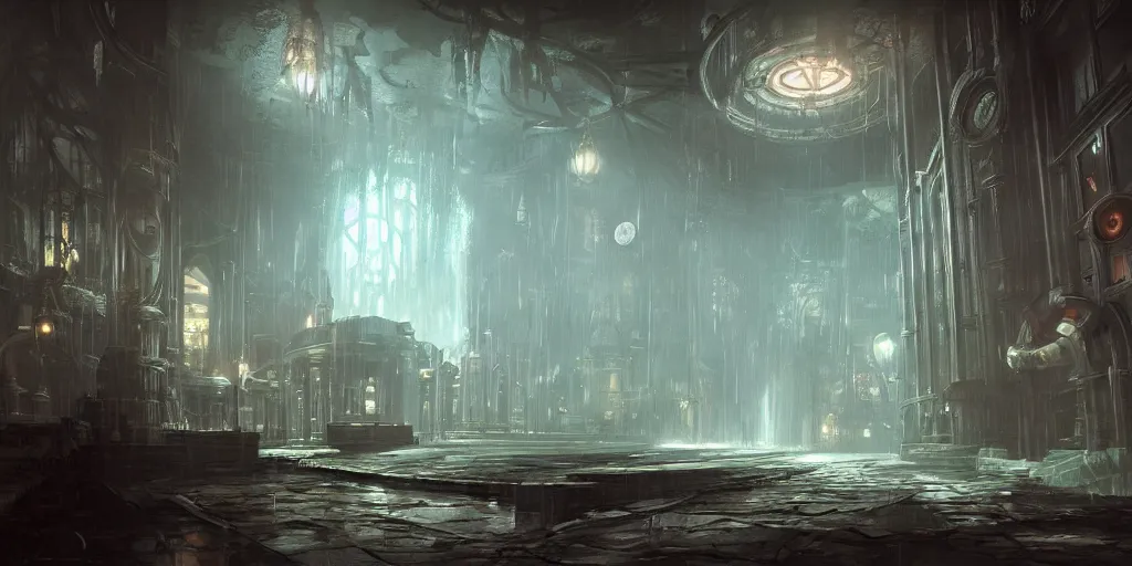 an environmental concept art of bioshock, interior, | Stable Diffusion