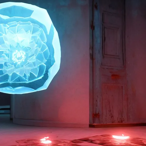 Image similar to scary horror diamond glowing flower, 8 k, super detailed, octane render, vfx, super realistic, unreal engine 5, cinematic