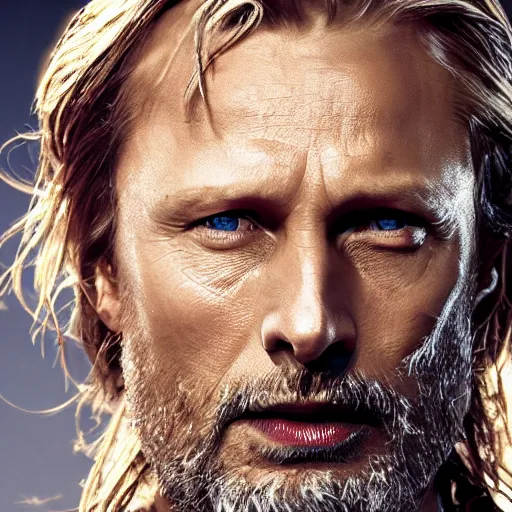 Prompt: mads mikkelsen as thor, mcu, concept art, high definition photography, professional photography, 8k