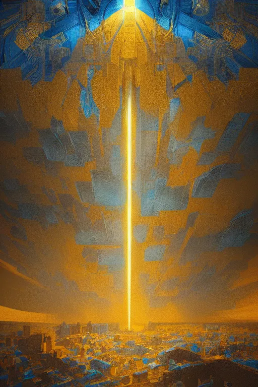 Image similar to art deco patterns, blue and gold, 8 k, powerfull, intricate, elegant, volumetric lighting, scenery, digital painting, highly detailed, artstation, sharp focus, illustration, concept art, ruan jia, steve mccurry, beksinski