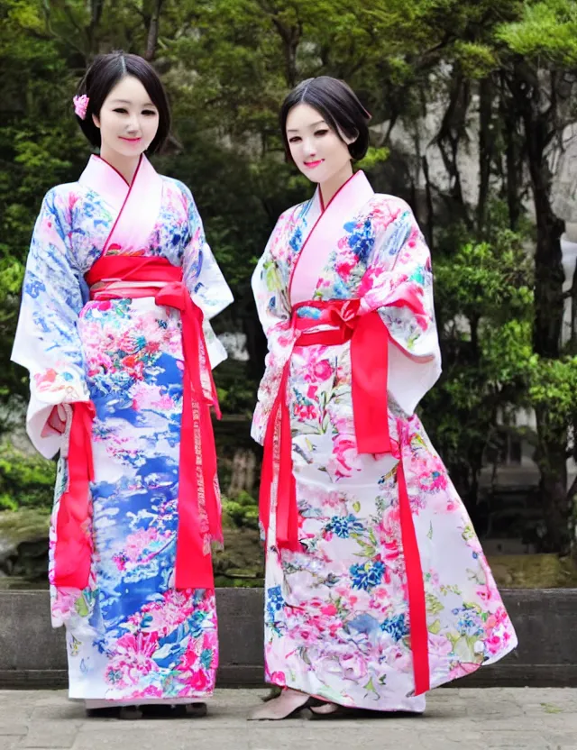 Image similar to two beautiful fashion taiwan girl wear elegant yukata in festival by hisaji hari