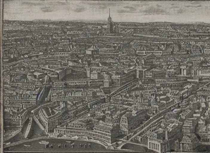 Prompt: detail from Hollar’s Panoramic view of Paris, 1647