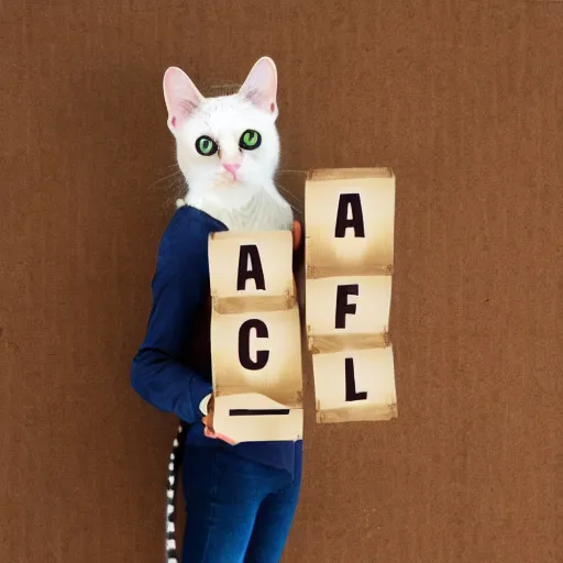 Prompt: cat holding letters, fal coni, pixel,
