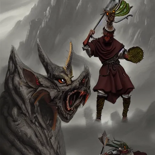 Prompt: a fantasy matte painting of a dnd monk fighting a creature, detailed, realism dnd,