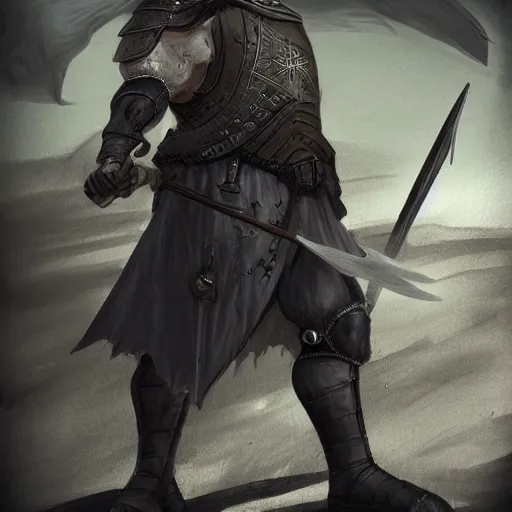 Image similar to concept art, gull body, 45 years old men, strict, militaristic, medieval heavy armor, no helmet, spear, high detail, digital art, medieval fantasy, realistic