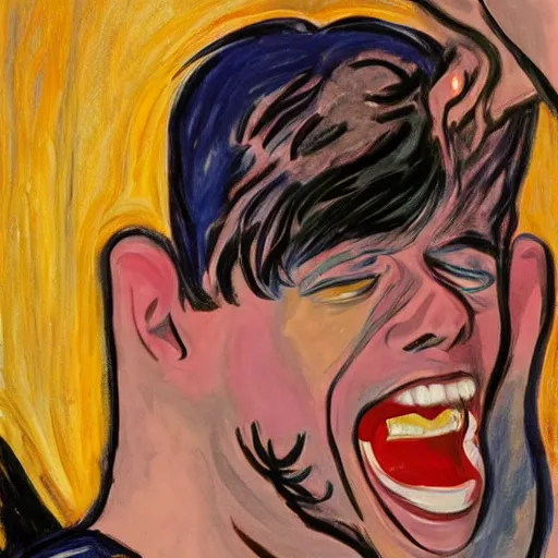 Image similar to Pete Davidson screaming in the style of Edvard Munch