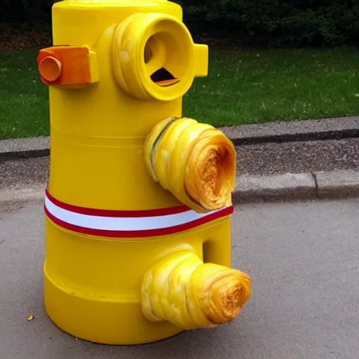 Image similar to a fire hydrant made of croissant