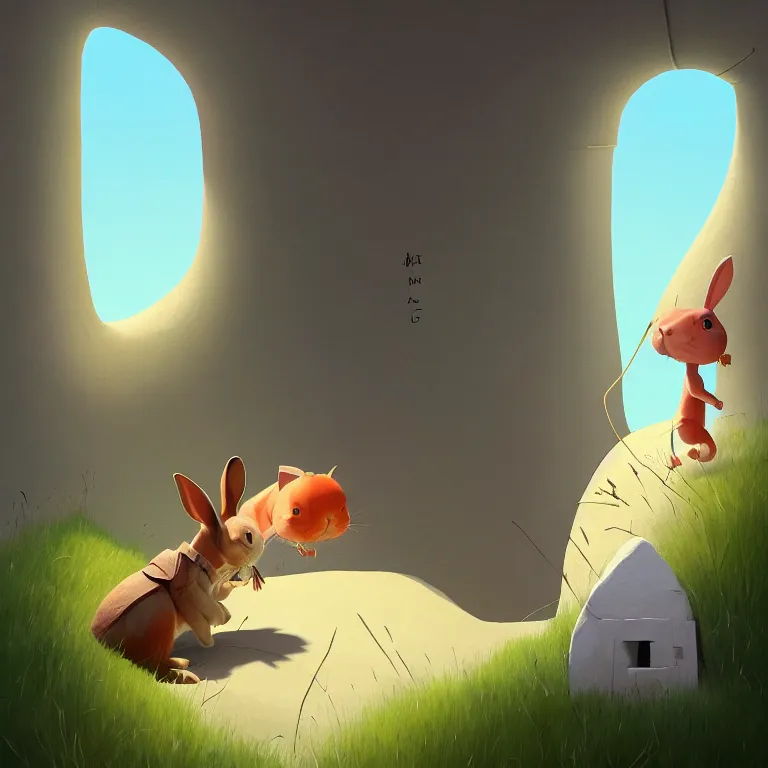 Prompt: Goro Fujita illustrating a rabbit entering the burrow, you can see all the passageways, painting by Goro Fujita, sharp focus, highly detailed, ArtStation
