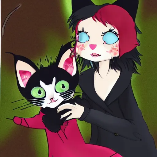 Image similar to kitten vampire and fairy kitten on a date