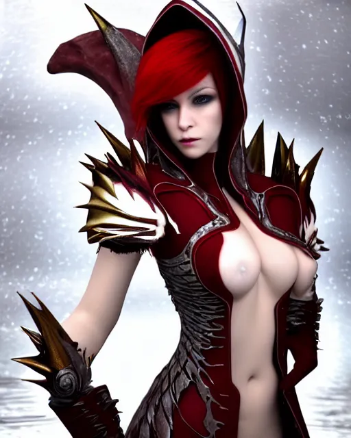 Prompt: red - haired final fantasy white marble egyptian nun caressing her spiky dragon, warframe armor, regal, attractive, ornate, sultry, sexy, beautiful, elize theron, pretty face, green eyes, scifi platform, 4 k, ultra realistic, epic lighting, illuminated, cinematic, black gold, art by alexandra petruk, voidstar