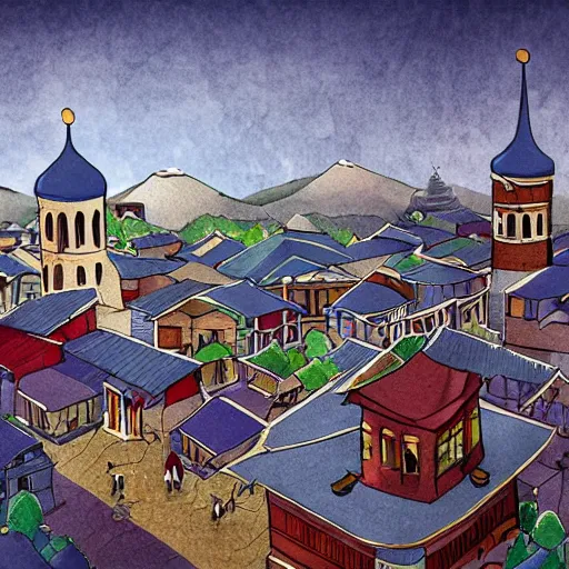 Image similar to city in Kyrgyz, storybook illustration