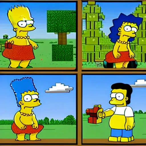 Image similar to The Simpsons in Minecraft