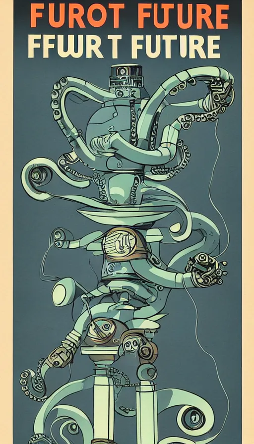 Image similar to 1 9 5 0 s retro future robot android octopus. muted colors. by filbert cunningham