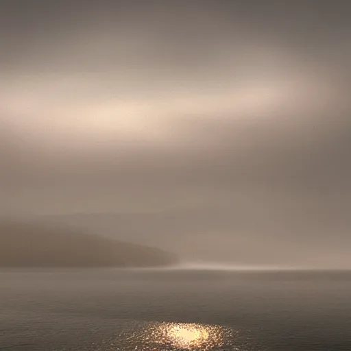 Image similar to foggy, endless sea, photorealistic, cinematic, reverence