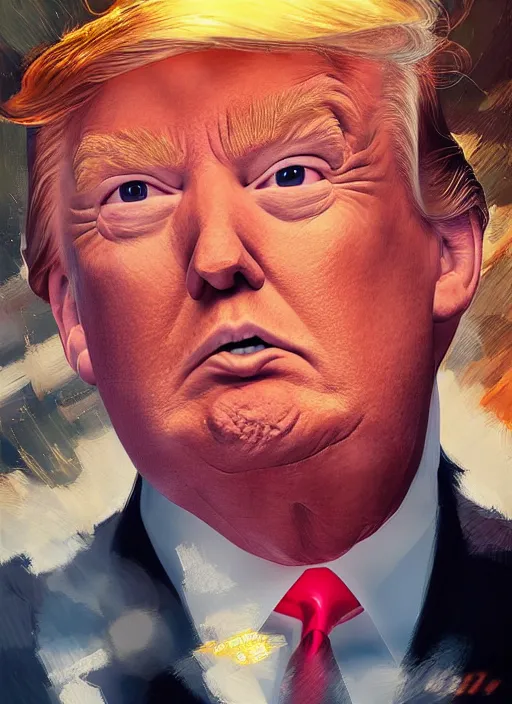 Image similar to donald trump, single centered subject, mid shot, ambient lighting, detailed face, by makoto shinkai, stanley artgerm lau, wlop, rossdraws