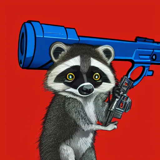 Image similar to logo of a racoon holding a laser gun, realisitc , 4K