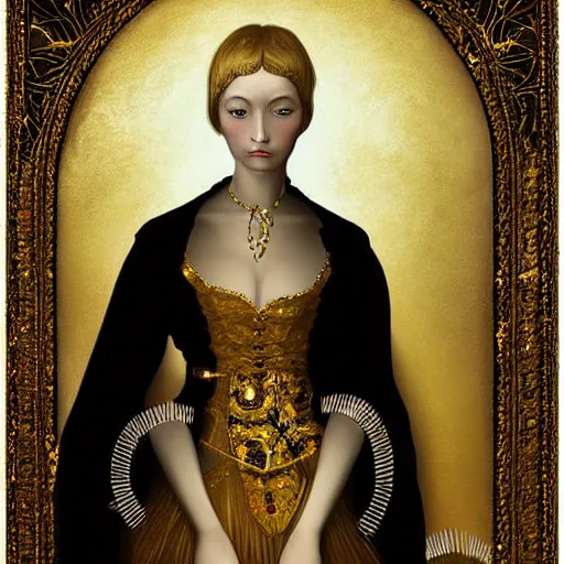 Image similar to a beautiful girl made of ivory and gold, highly intricate, digital art, very detailed, in the style of a weird and dark art noveau flemish painting