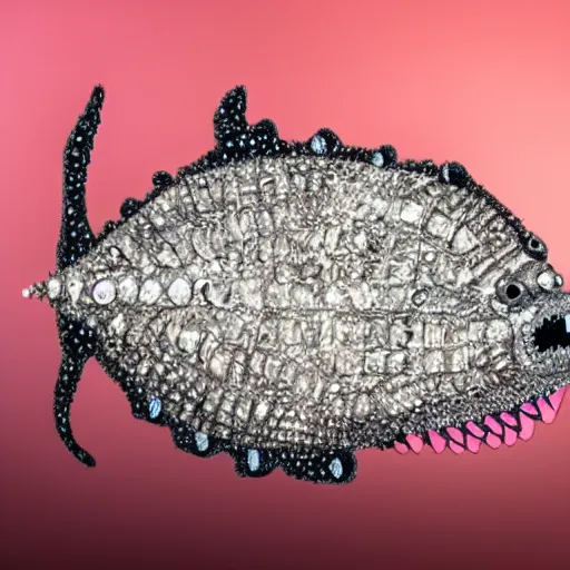 Prompt: A diamond encrusted angler fish with jeweled teeth