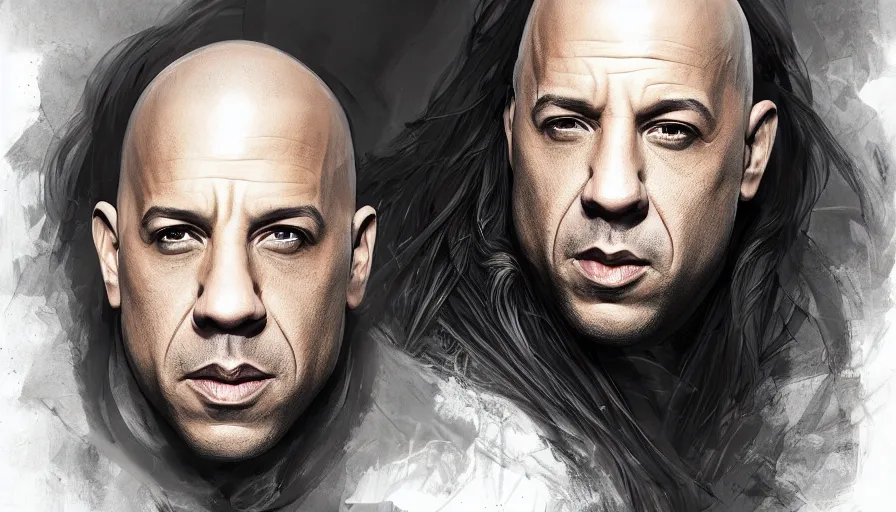 Image similar to vin diesel with long beard, long hair, hyperdetailed, artstation, cgsociety, 8 k