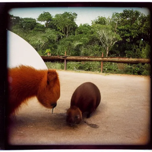 Image similar to Fancy capybara getting ready for a dinner at the festival, polaroid