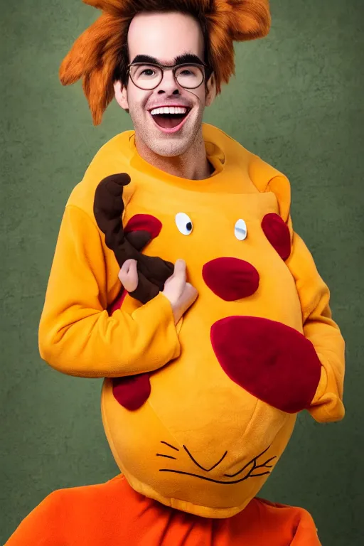 Prompt: portrait of Jacksfilms dressed in Garfield costume, cosplay photograph,