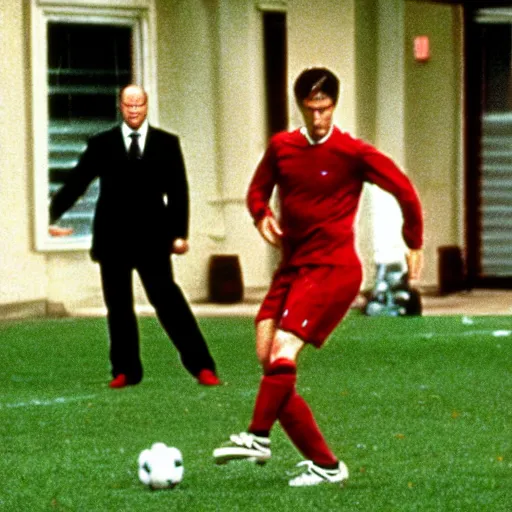 Prompt: Zidane playing soccer in American Psycho (1999)