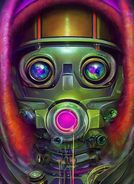 Image similar to close up sci - fi hippie lsd poster art simon stalenhag robot eyes, rainbow fur, elegant, highly detailed, centered, digital painting, concept art, smooth, sharp focus, illustration, artgerm, tomasz alen kopera, peter mohrbacher, donato giancola, joseph christian leyendecker, wlop, frank frazetta